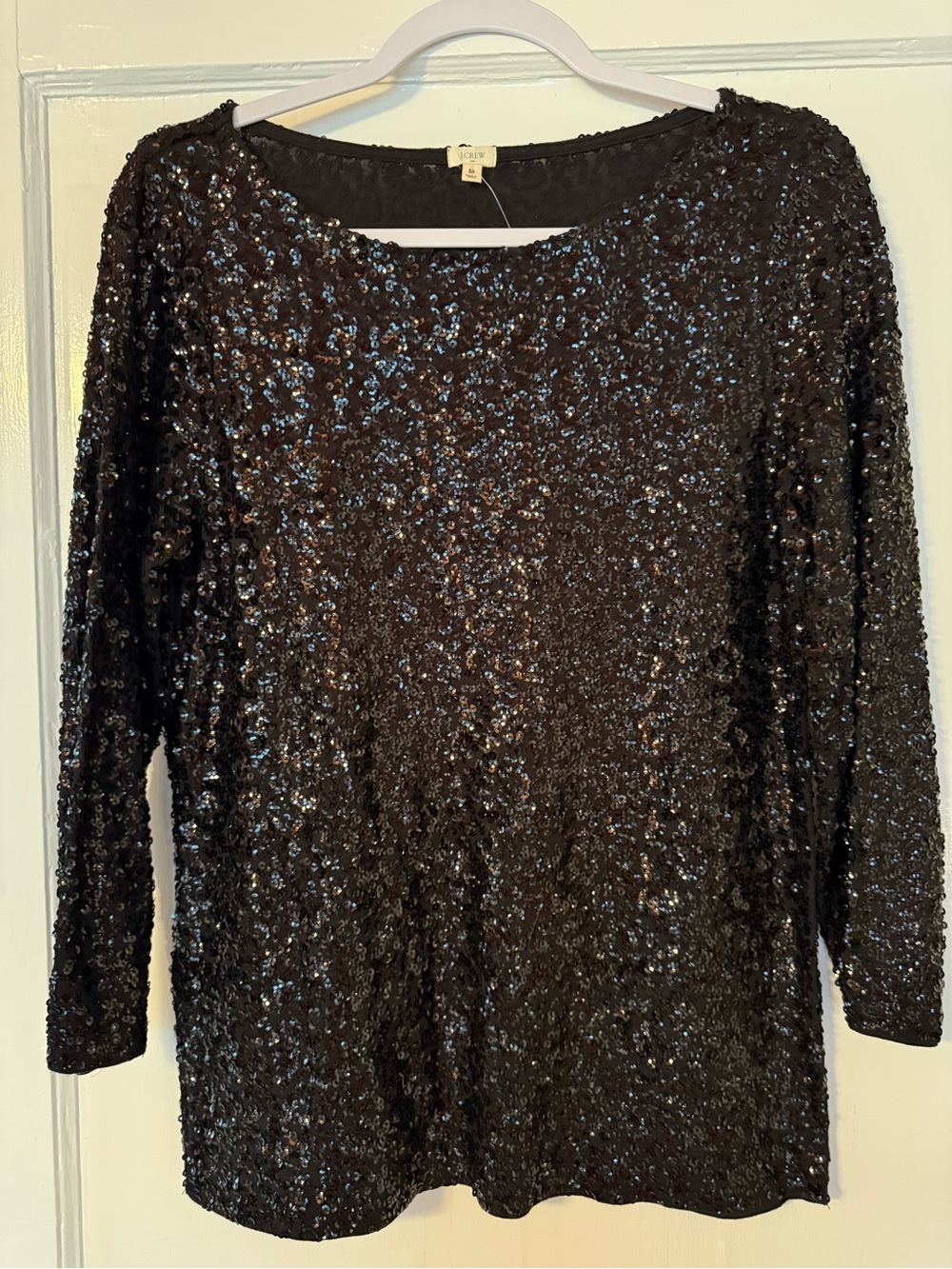 J. Crew Black Sequin 3/4 Sleeve Top